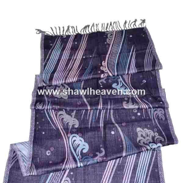 dark violet sea wave pattern wool stole scarf